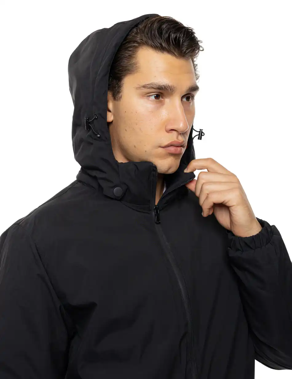 Biston Ανδρικό κοντό πανωφόρι με κουκούλα 54-201-034 BLACK