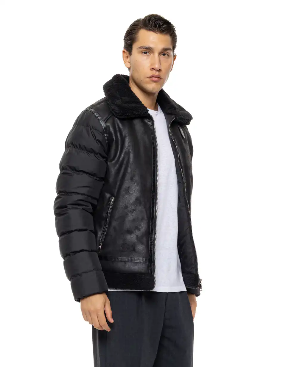 Biston Ανδρικό κοντό μπουφάν με γιακά και γούνα εσωτερικά 54-201-048 BLACK