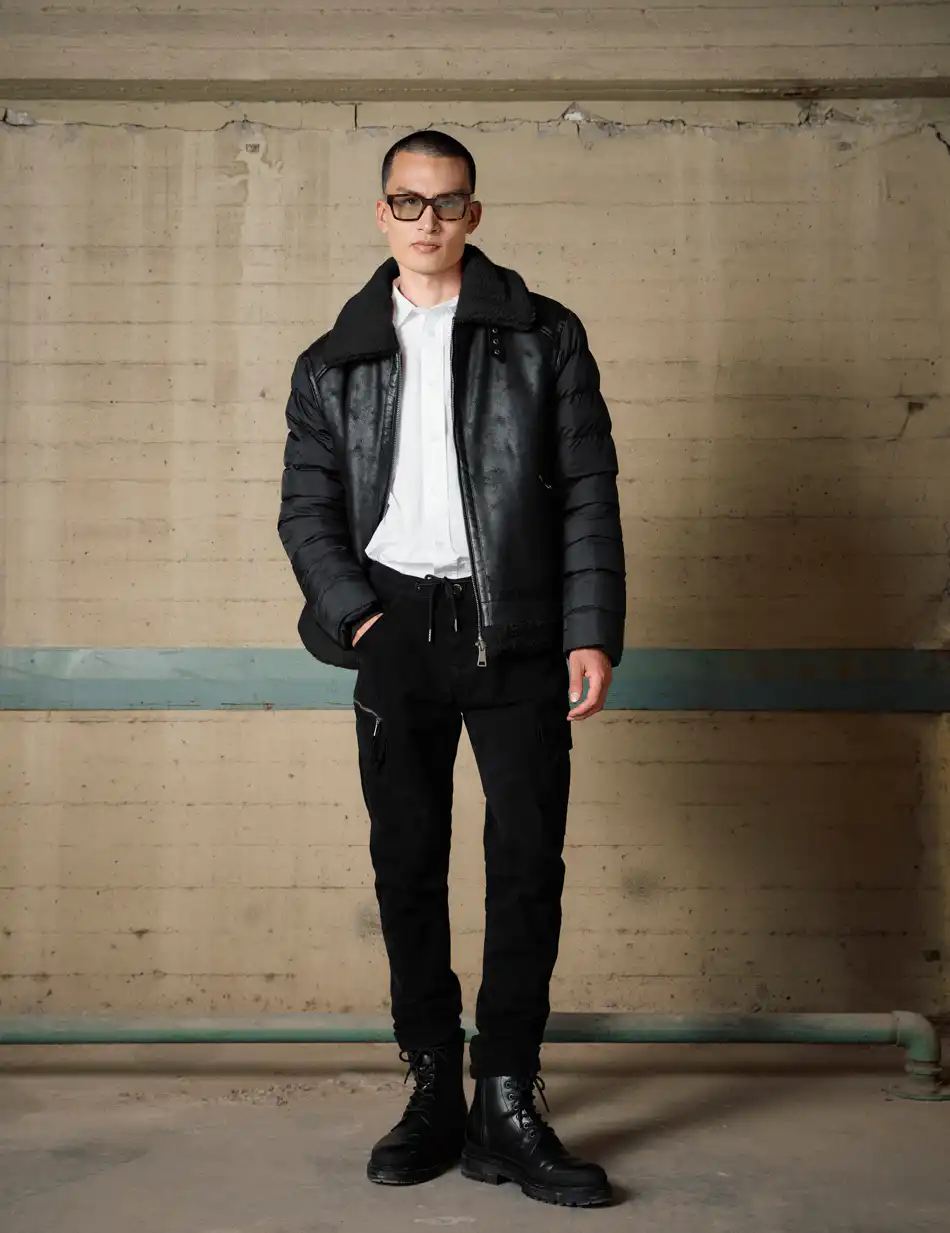 Biston Ανδρικό κοντό μπουφάν με γιακά και γούνα εσωτερικά 54-201-048 BLACK