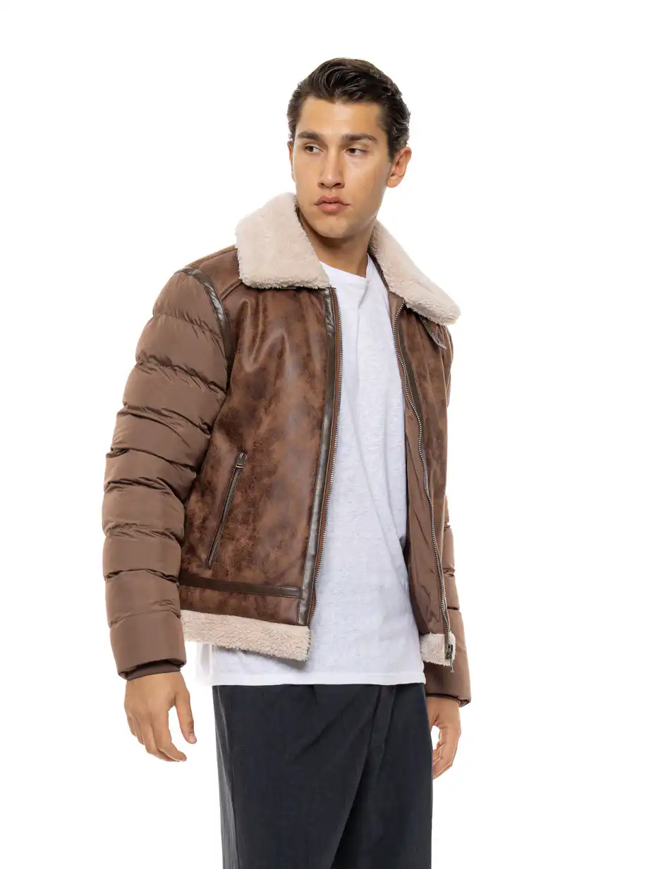 Biston Ανδρικό κοντό μπουφάν με γιακά και γούνα εσωτερικά 54-201-048 BROWN
