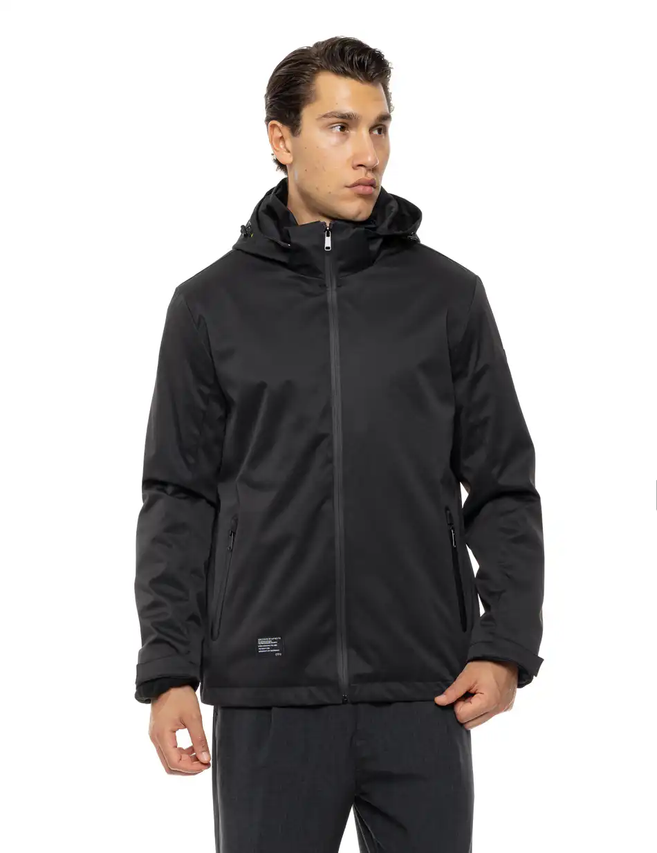 Biston Ανδρικό κοντό μπουφάν με κουκούλα δυο τεμαχίων με αποσπώμενο εσωτερικό 54-201-051 BLACK