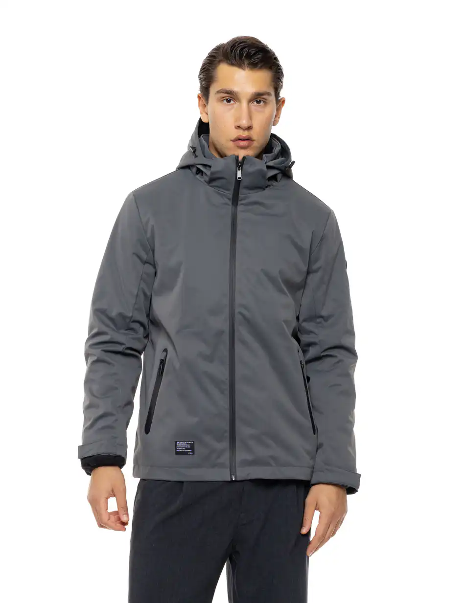 Biston Ανδρικό κοντό μπουφάν με κουκούλα δυο τεμαχίων με αποσπώμενο εσωτερικό 54-201-051 ANTHRACITE