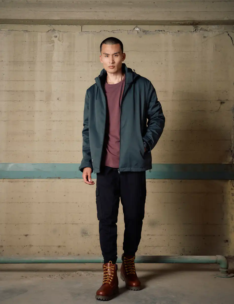 Biston Ανδρικό κοντό μπουφάν με κουκούλα δυο τεμαχίων με αποσπώμενο εσωτερικό 54-201-051 DK GREEN