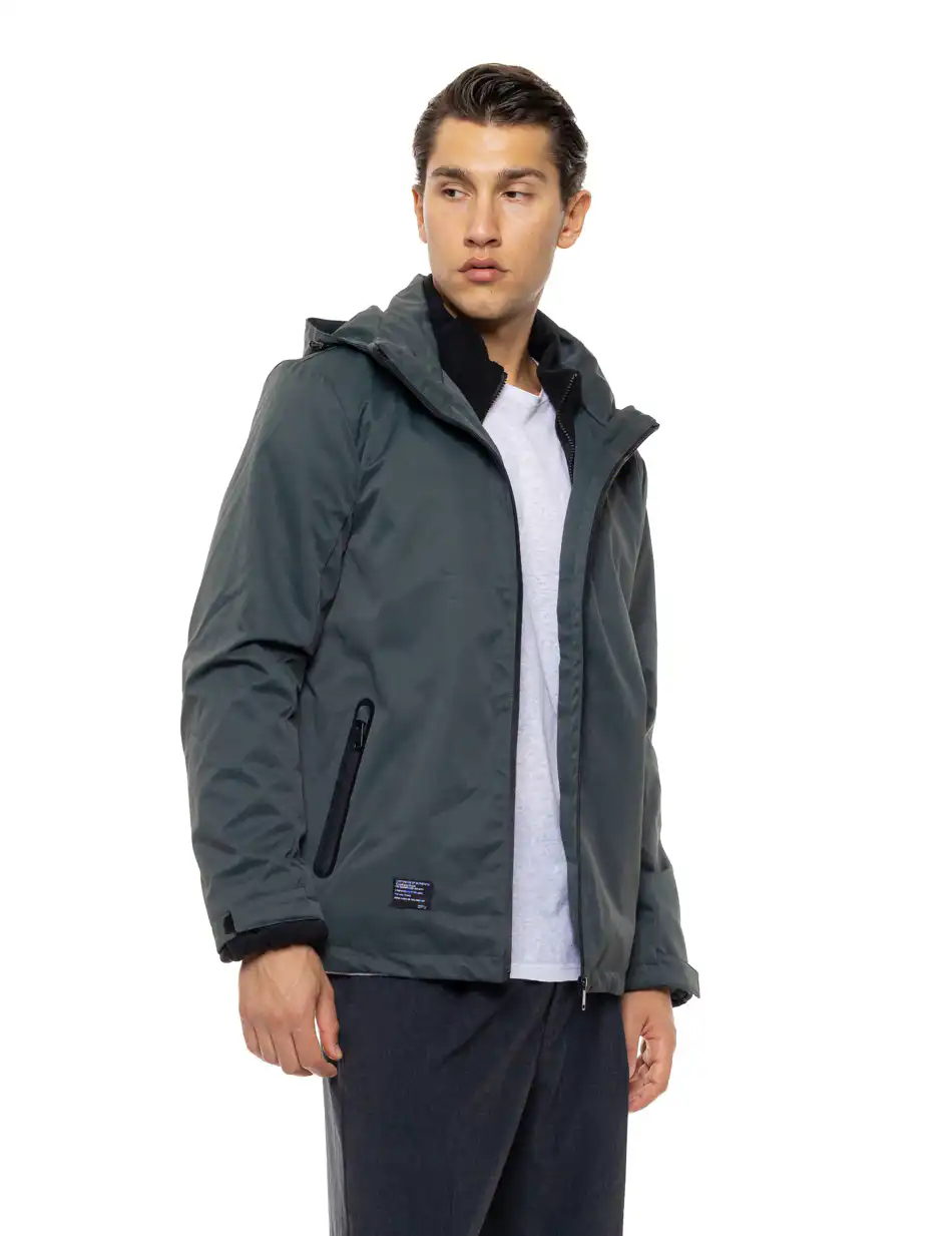 Biston Ανδρικό κοντό μπουφάν με κουκούλα δυο τεμαχίων με αποσπώμενο εσωτερικό 54-201-051 DK GREEN