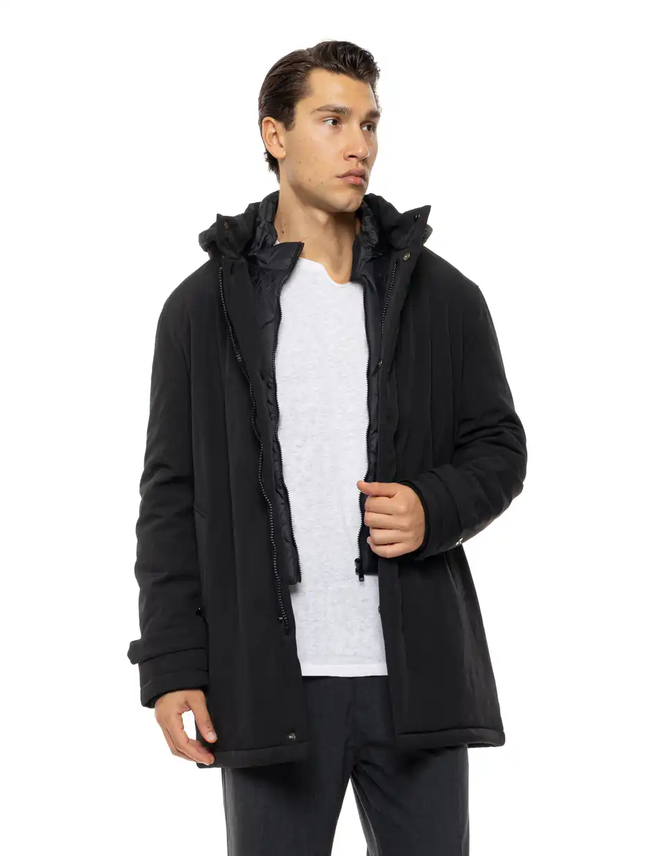Biston Ανδρικό demi μπουφάν με κουκούλα 54-201-053 BLACK
