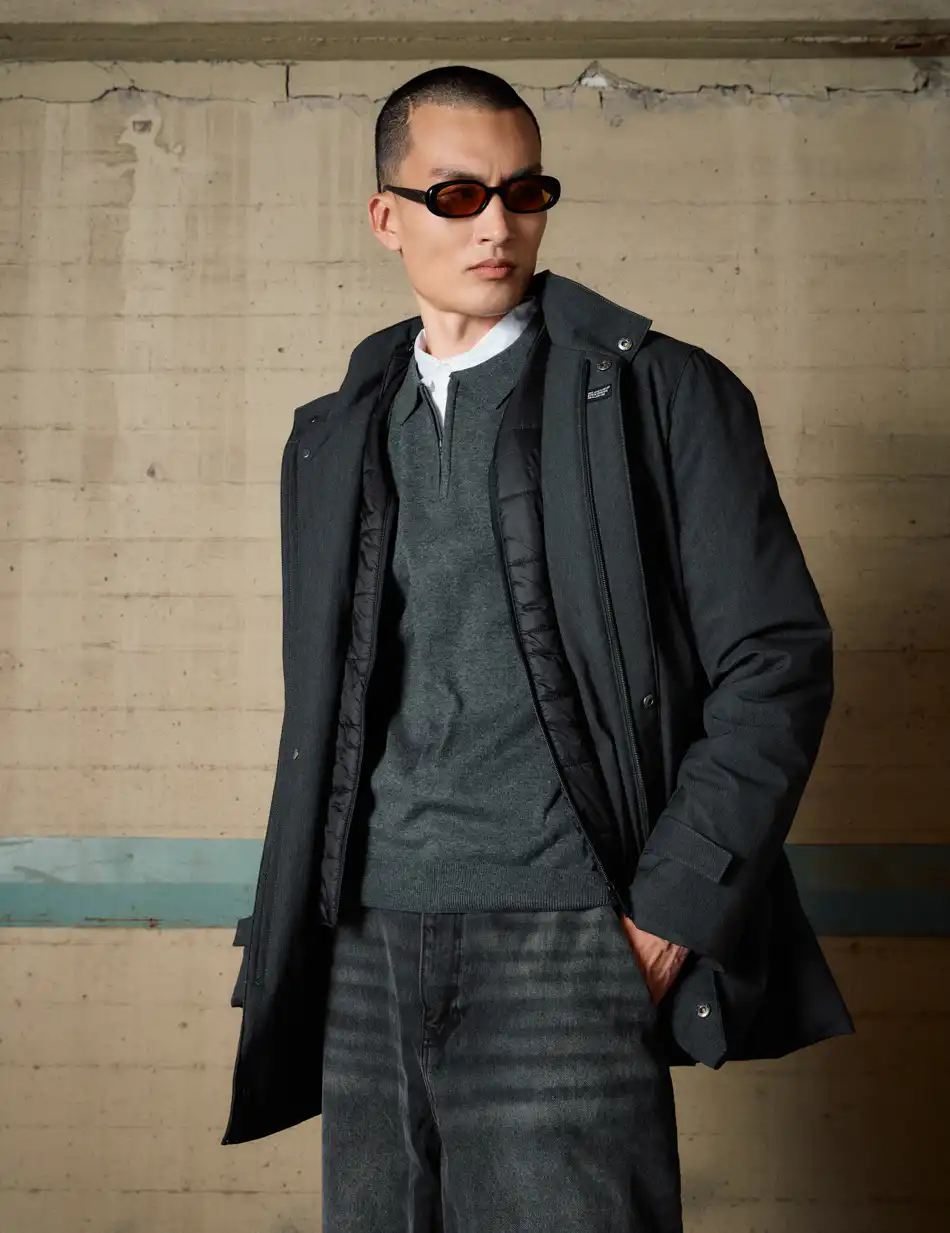 Biston Ανδρικό demi μπουφάν με κουκούλα 54-201-054 DK GREY