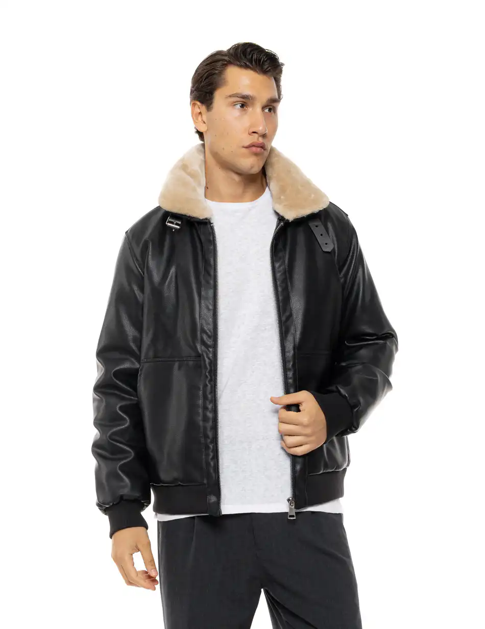 Splendid Ανδρικό πανωφόρι από δερματίνη 54-201-058 BLACK