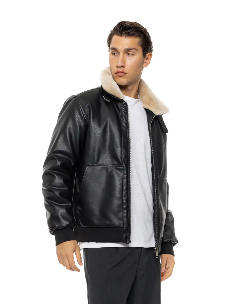 Splendid Ανδρικό πανωφόρι από δερματίνη 54-201-058 BLACK