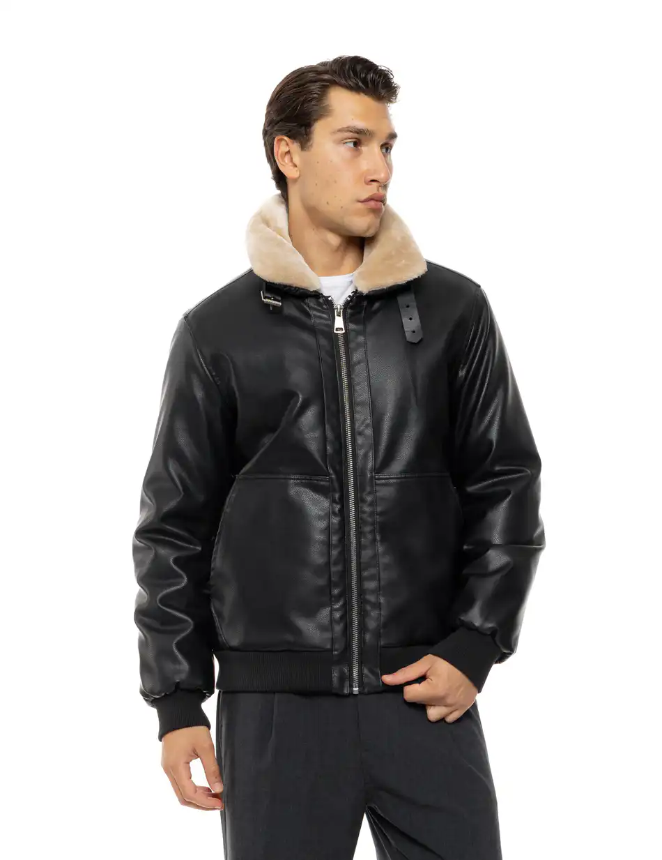 Splendid Ανδρικό πανωφόρι από δερματίνη 54-201-058 BLACK