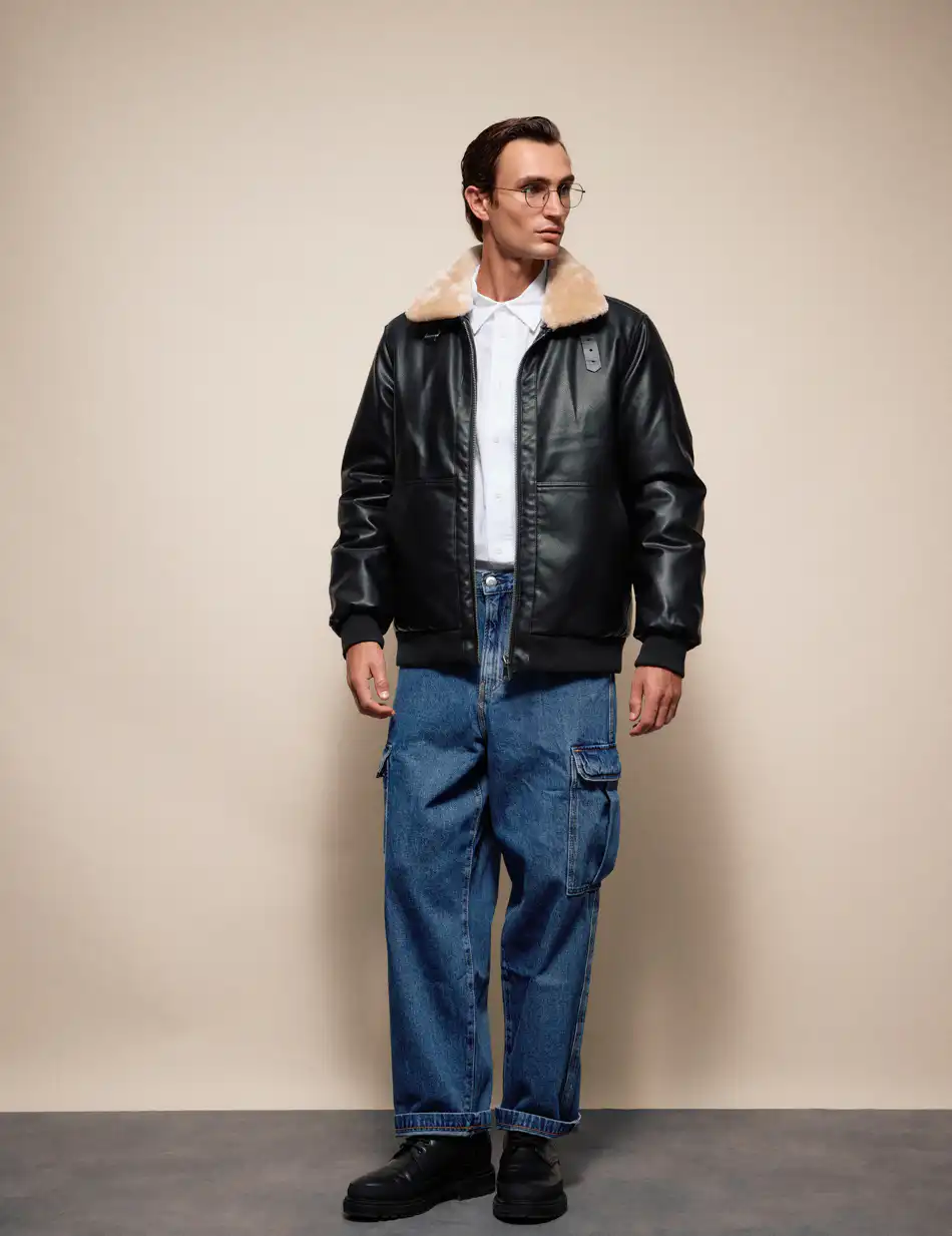 Splendid Ανδρικό πανωφόρι από δερματίνη 54-201-058 BLACK