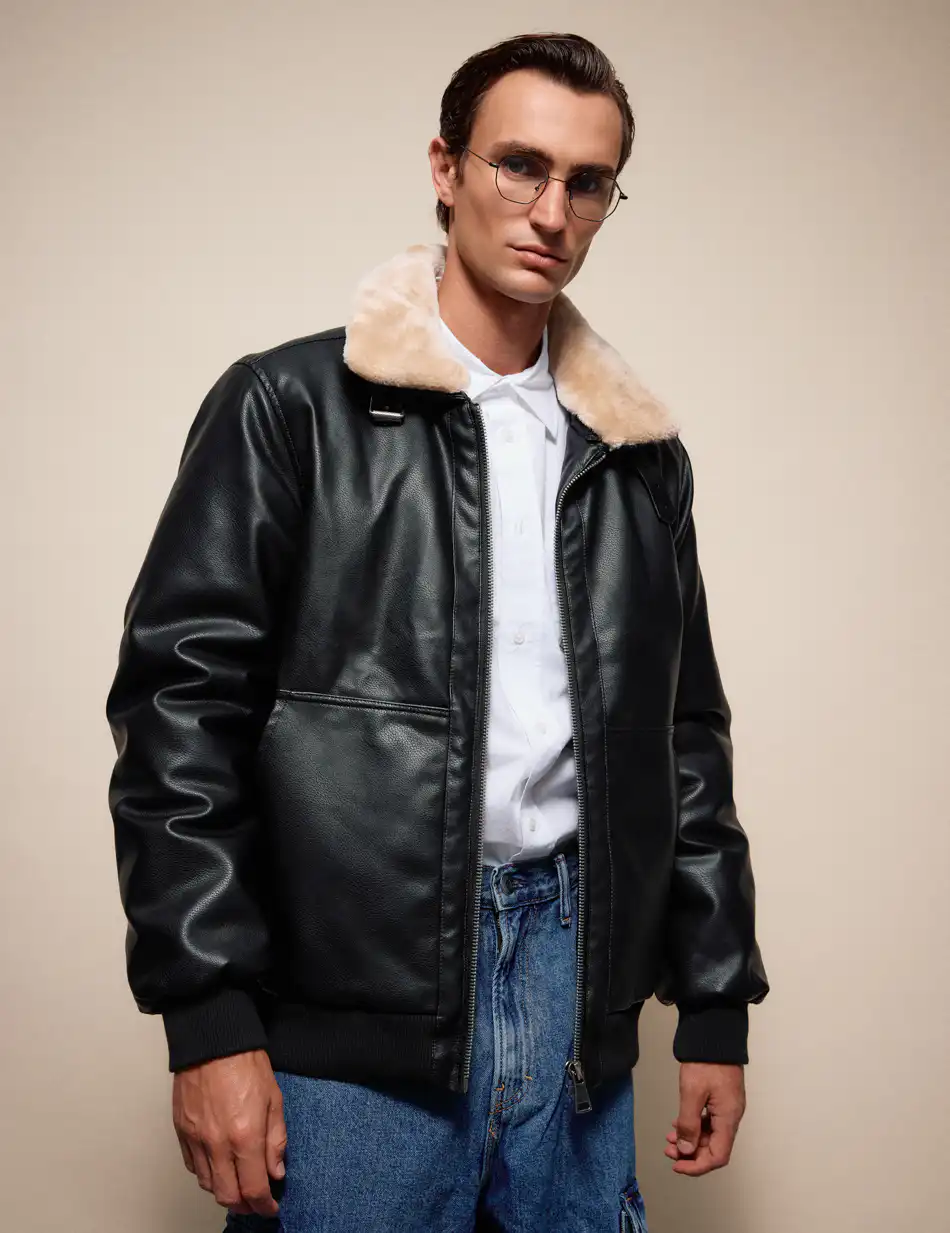 Splendid Ανδρικό πανωφόρι από δερματίνη 54-201-058 BLACK