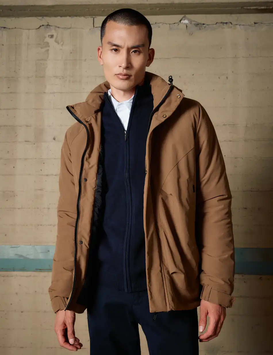 Biston Ανδρικό κοντό μπουφάν με κουκούλα 54-201-067 BROWN