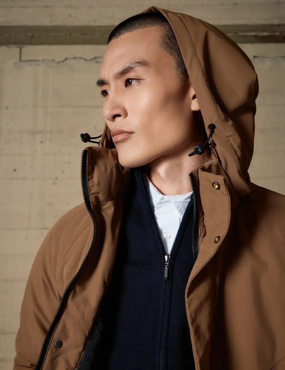 Biston Ανδρικό κοντό μπουφάν με κουκούλα 54-201-067 BROWN