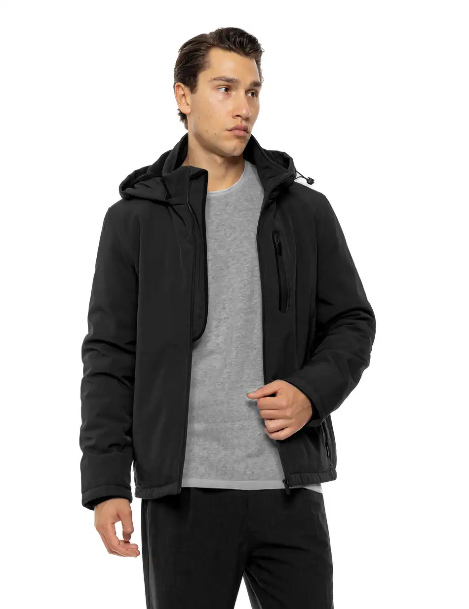 Biston Ανδρικό κοντό μπουφάν με κουκούλα 54-201-069 BLACK