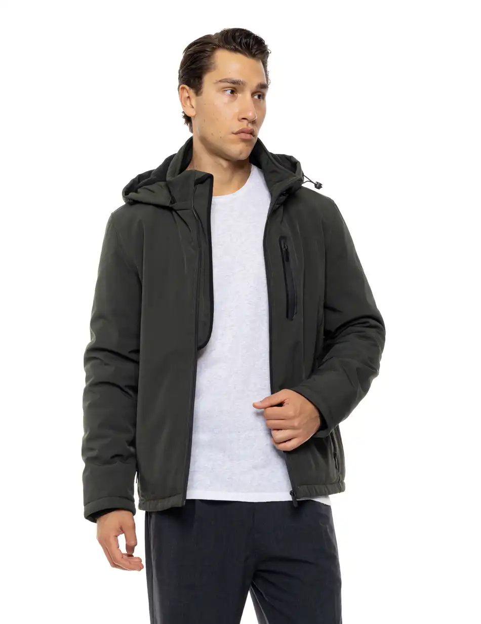 Biston Ανδρικό κοντό μπουφάν με κουκούλα 54-201-069 DK GREEN