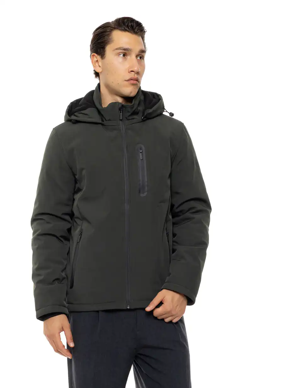 Biston Ανδρικό κοντό μπουφάν με κουκούλα 54-201-069 DK GREEN