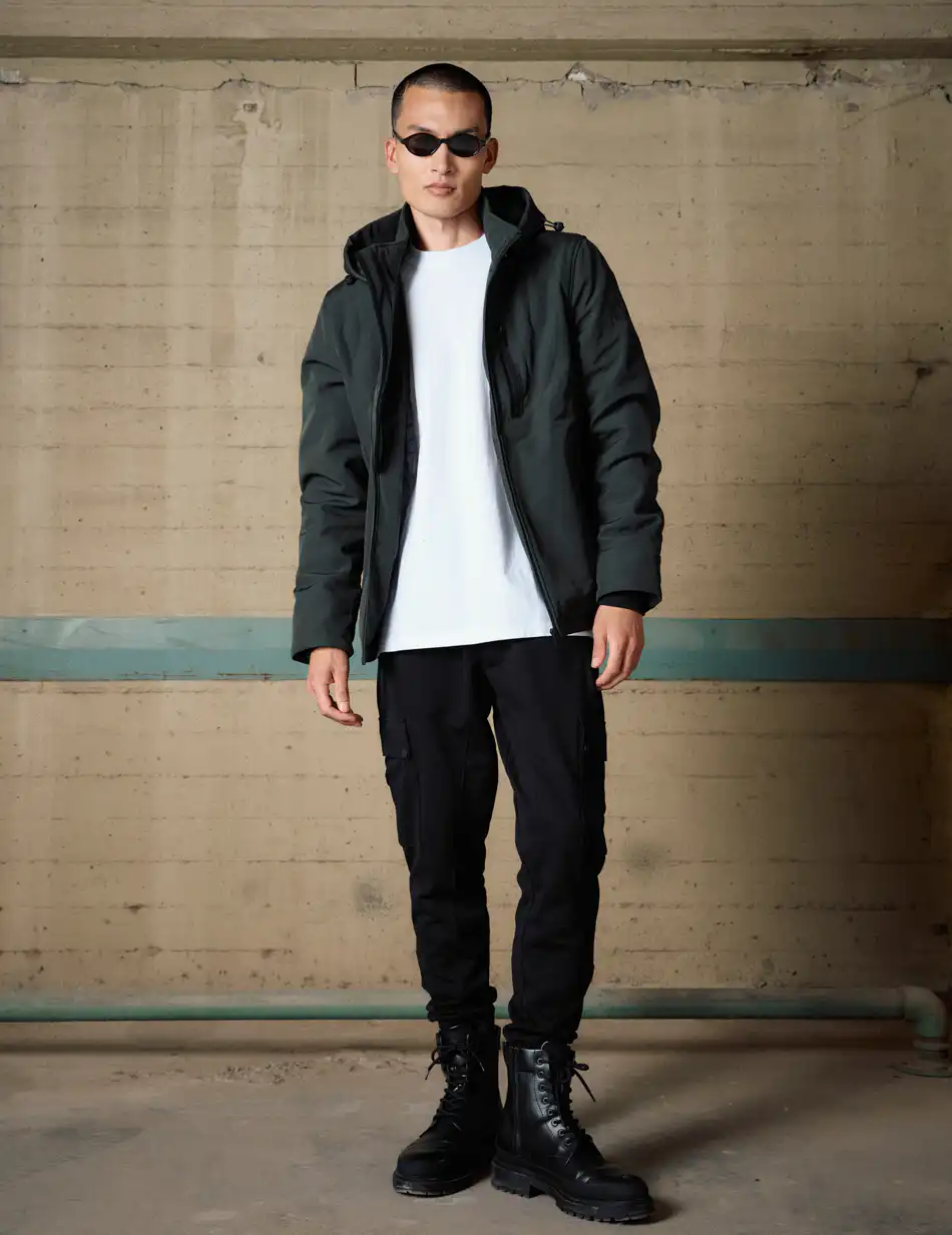 Biston Ανδρικό κοντό μπουφάν με κουκούλα 54-201-069 DK GREEN