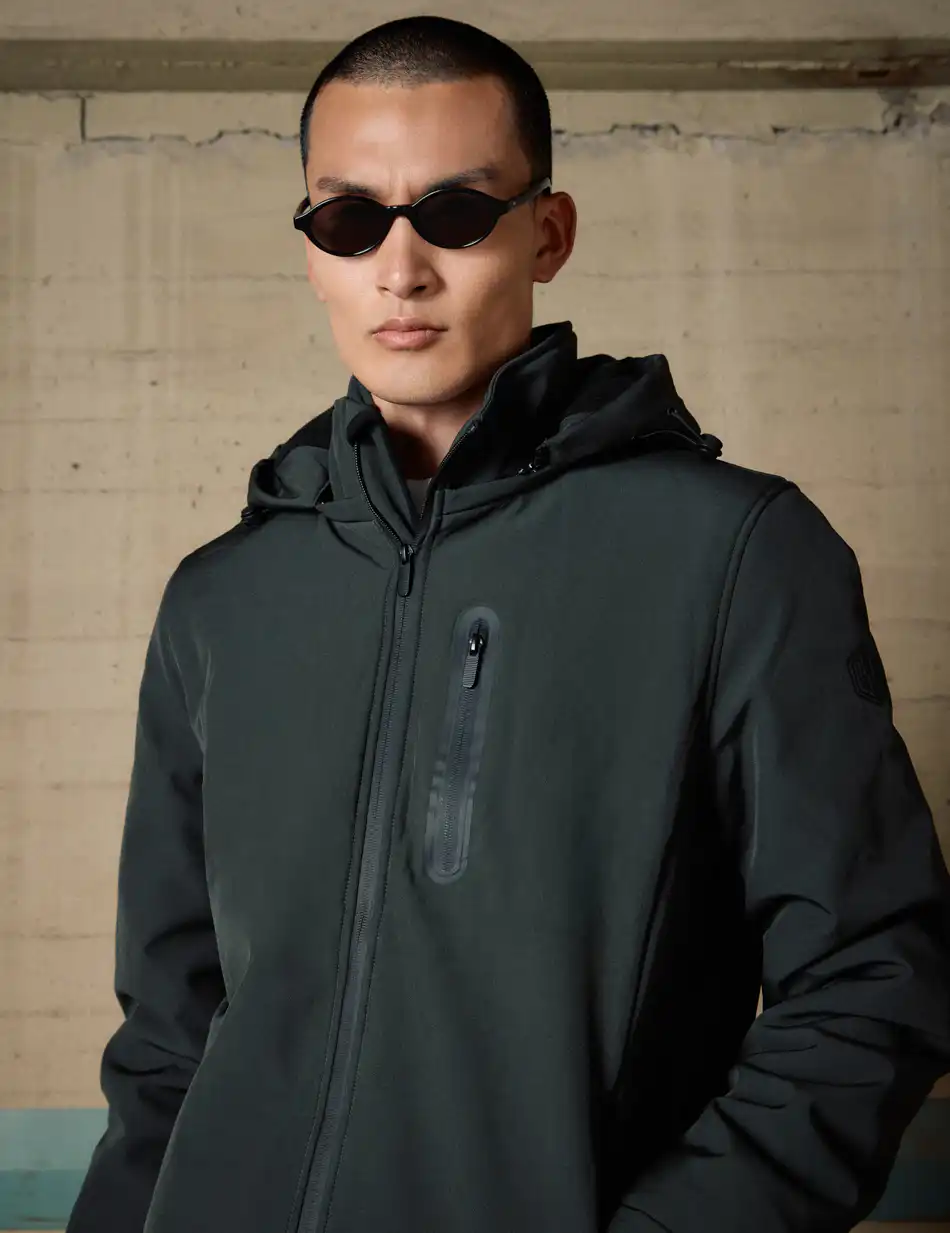 Biston Ανδρικό κοντό μπουφάν με κουκούλα 54-201-069 DK GREEN