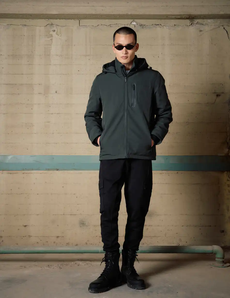 Biston Ανδρικό κοντό μπουφάν με κουκούλα 54-201-069 DK GREEN