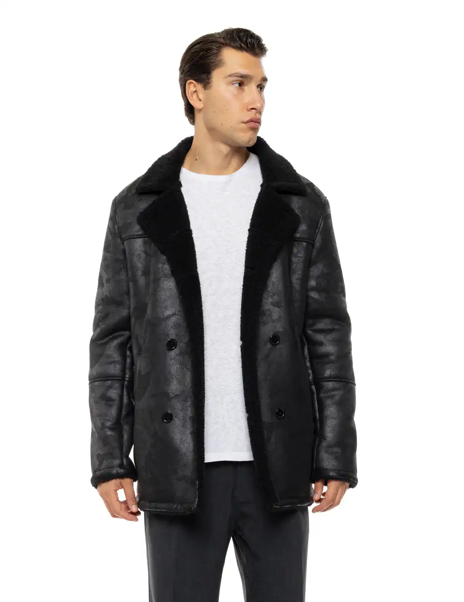 Biston Ανδρικό demi παλτό με γιακά 54-201-076 BLACK