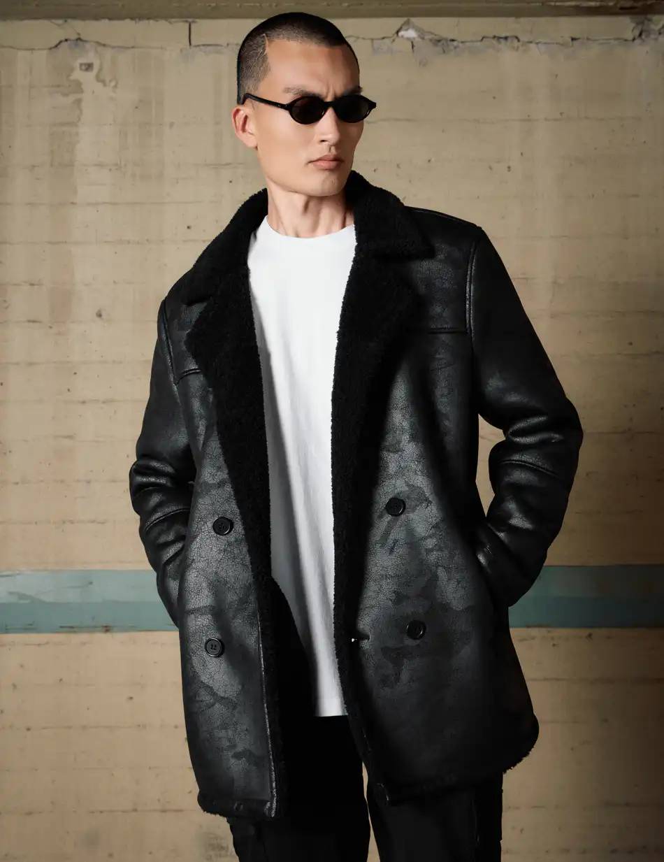 Biston Ανδρικό demi παλτό με γιακά 54-201-076 BLACK