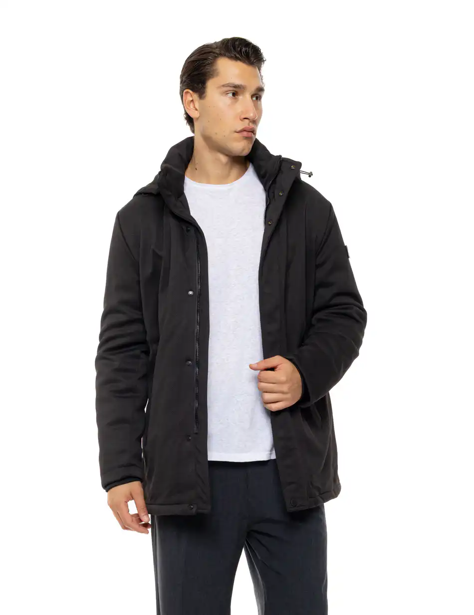 Biston Ανδρικό demi παλτό με κουκούλα 54-201-084 BLACK