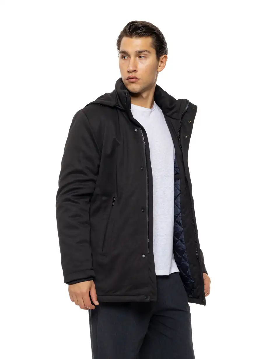 Biston Ανδρικό demi παλτό με κουκούλα 54-201-084 BLACK