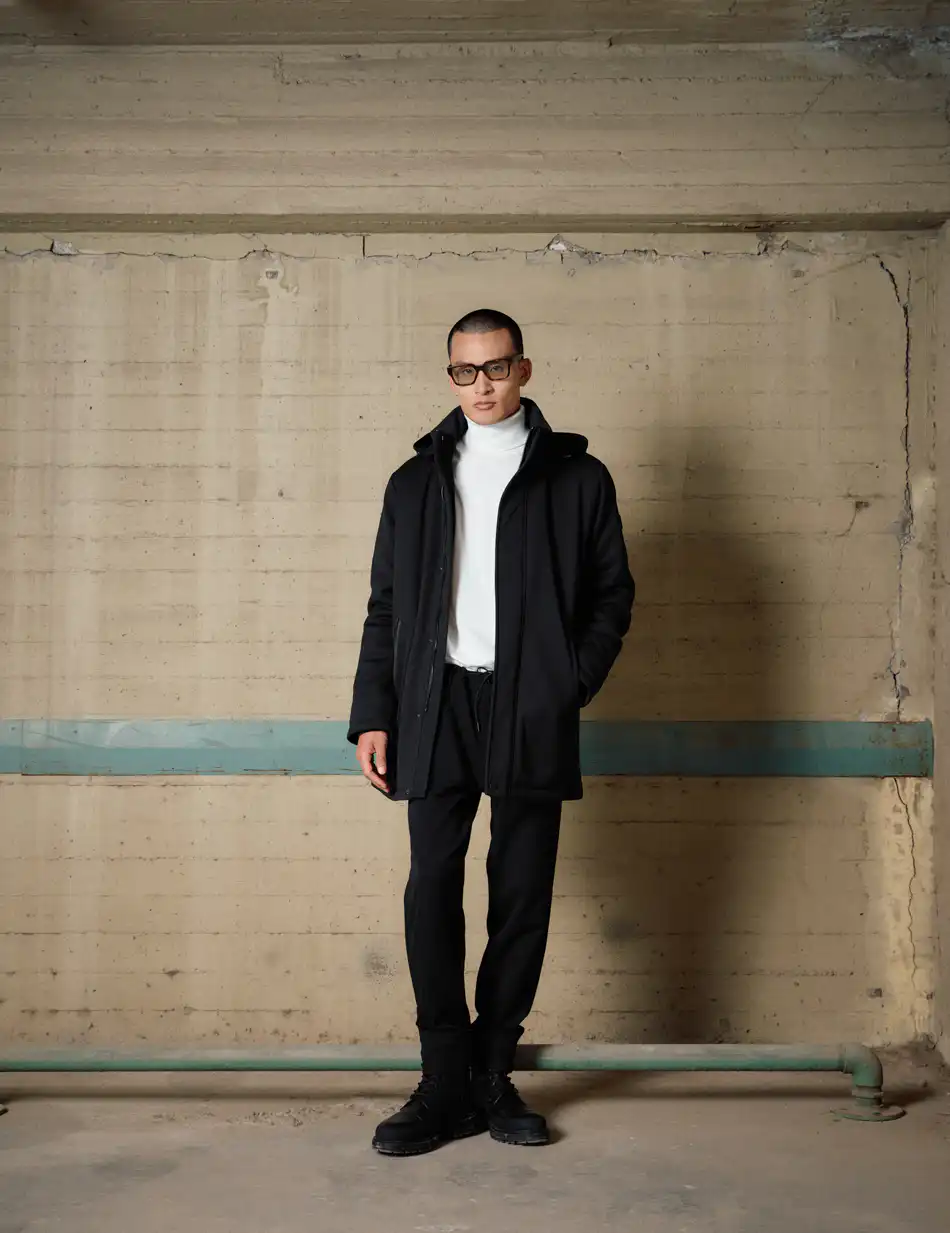 Biston Ανδρικό demi παλτό με κουκούλα 54-201-084 BLACK