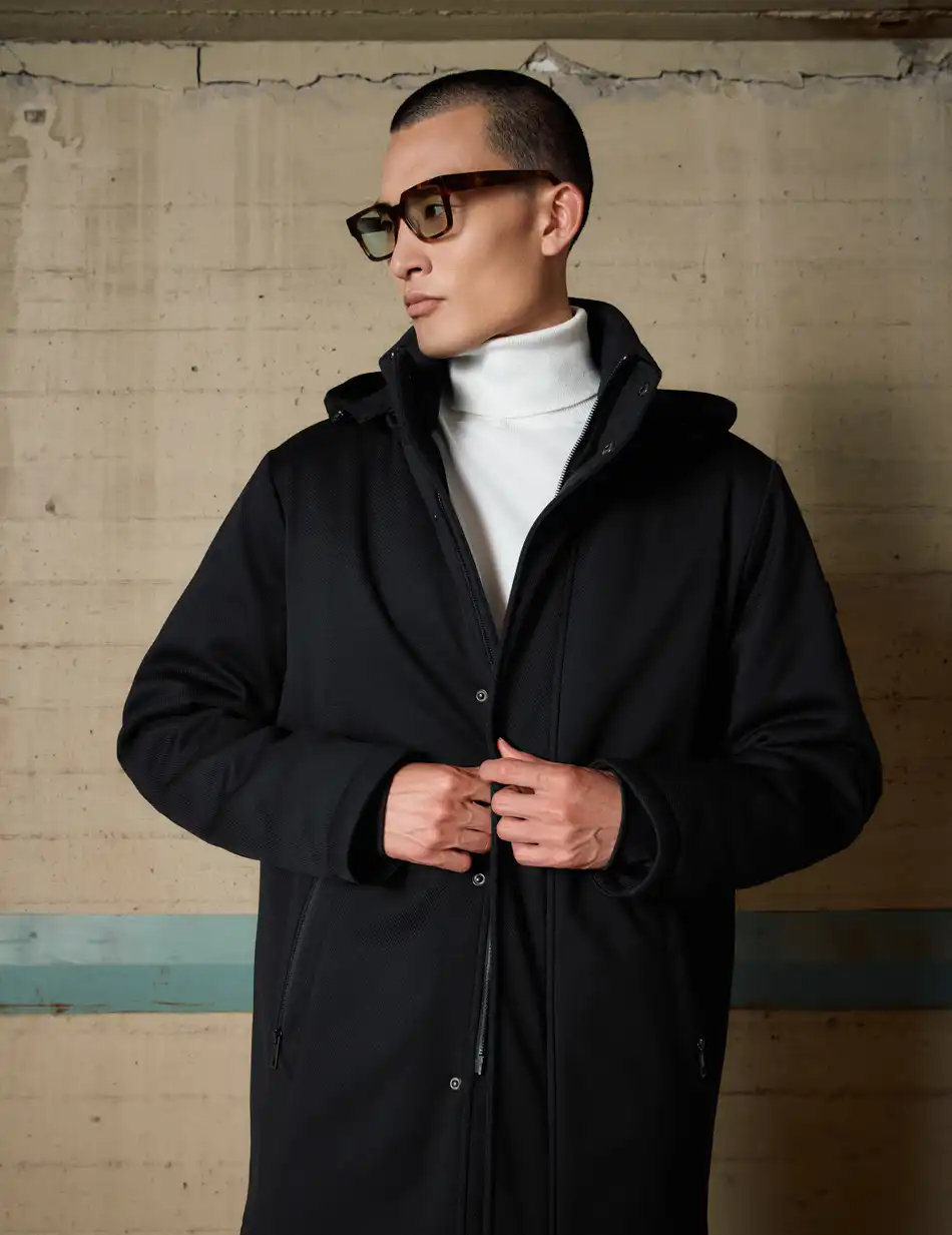 Biston Ανδρικό demi παλτό με κουκούλα 54-201-084 BLACK