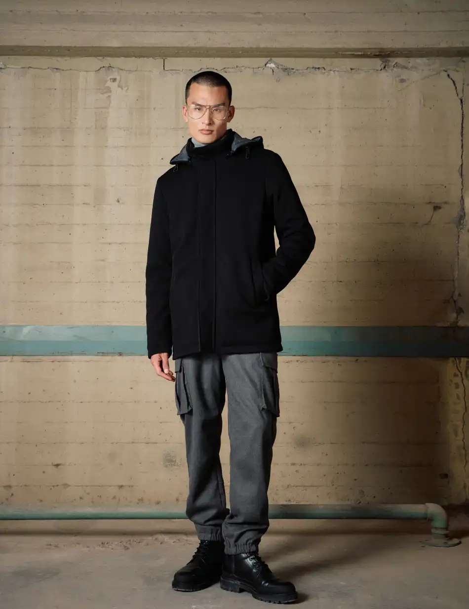 Biston Ανδρικό demi πανωφόρι με κουκούλα 54-201-099 BLACK