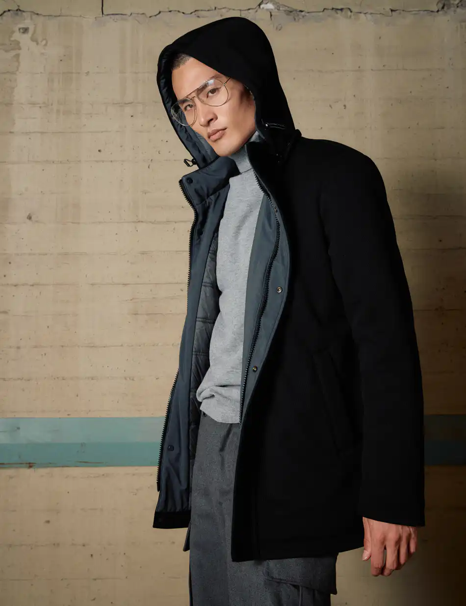 Biston Ανδρικό demi πανωφόρι με κουκούλα 54-201-099 BLACK