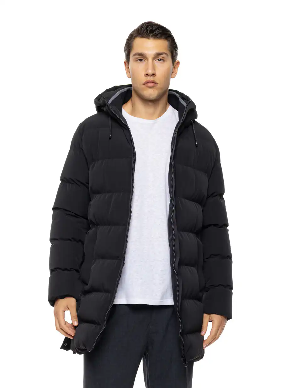 Biston Ανδρικό μακρύ μπουφάν με ενσωματωμένη κουκούλα 54-201-100 BLACK