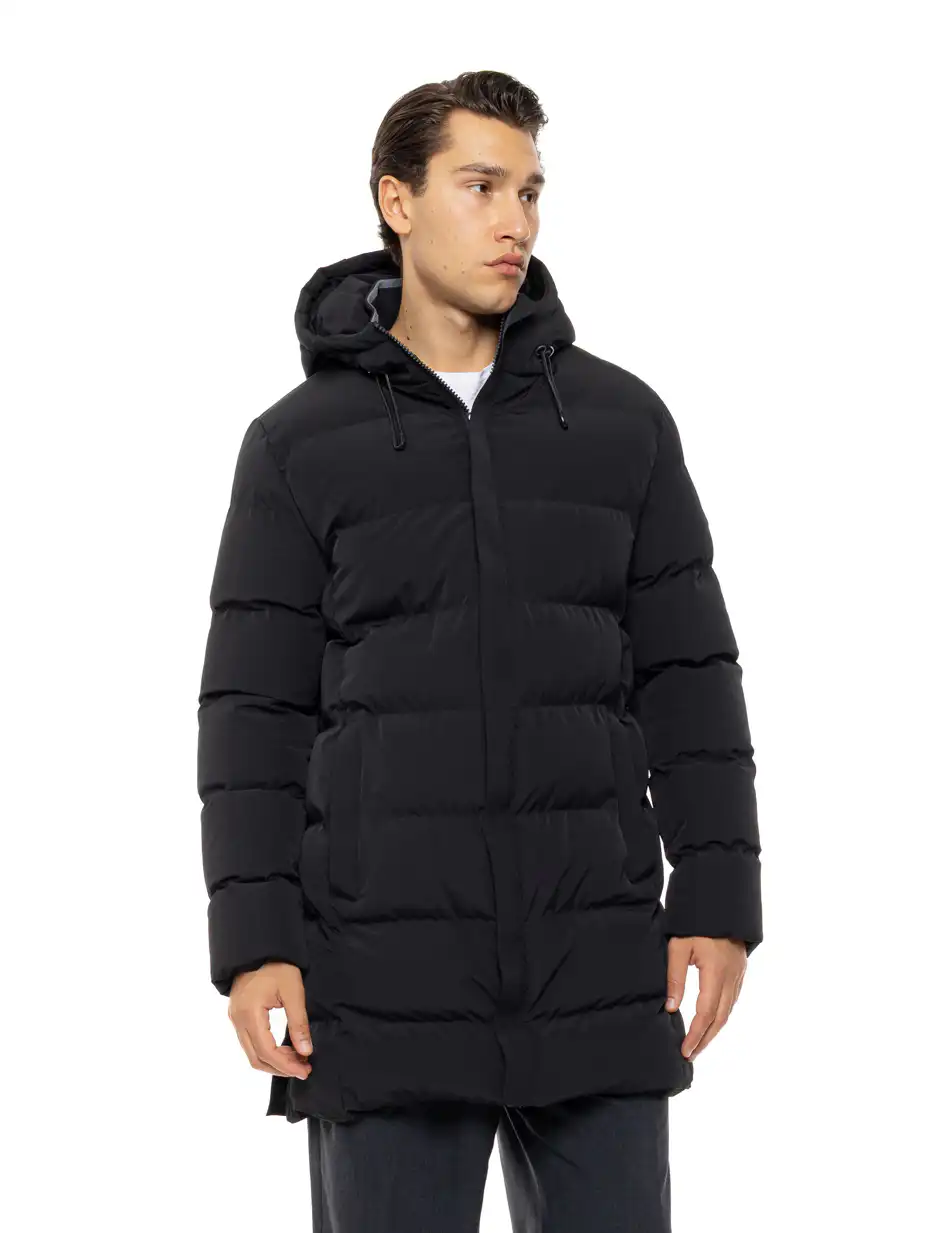 Biston Ανδρικό μακρύ μπουφάν με ενσωματωμένη κουκούλα 54-201-100 BLACK