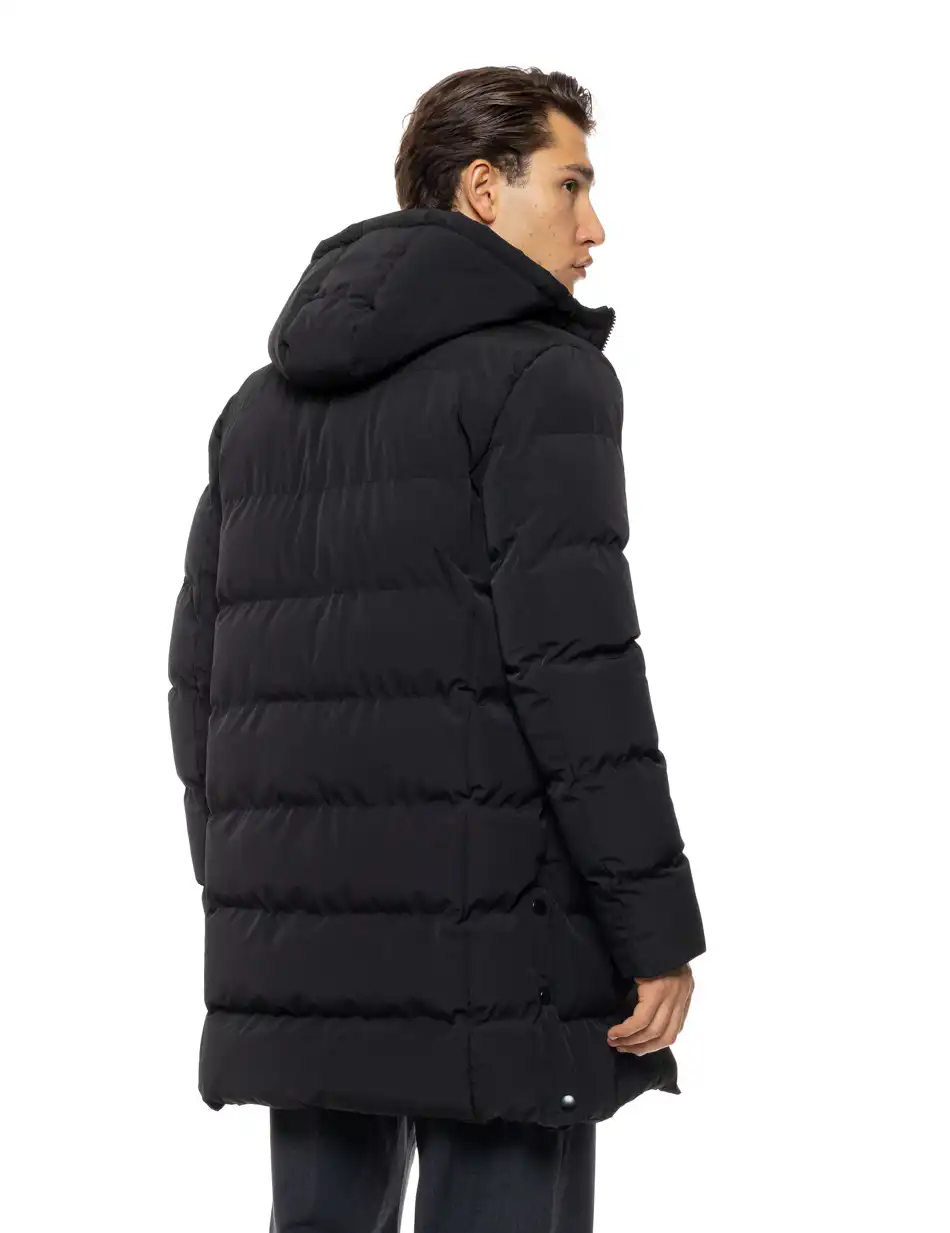 Biston Ανδρικό μακρύ μπουφάν με ενσωματωμένη κουκούλα 54-201-100 BLACK