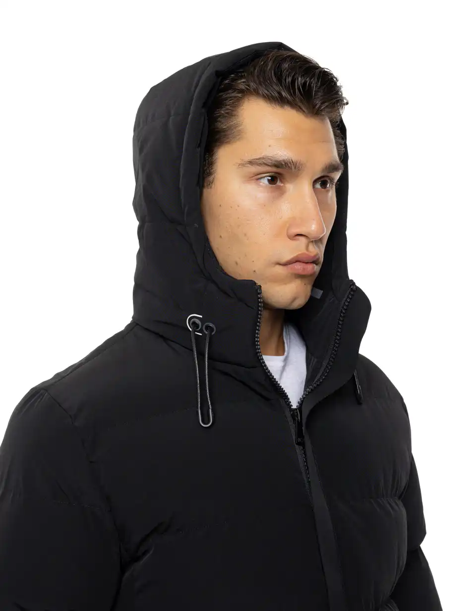 Biston Ανδρικό μακρύ μπουφάν με ενσωματωμένη κουκούλα 54-201-100 BLACK