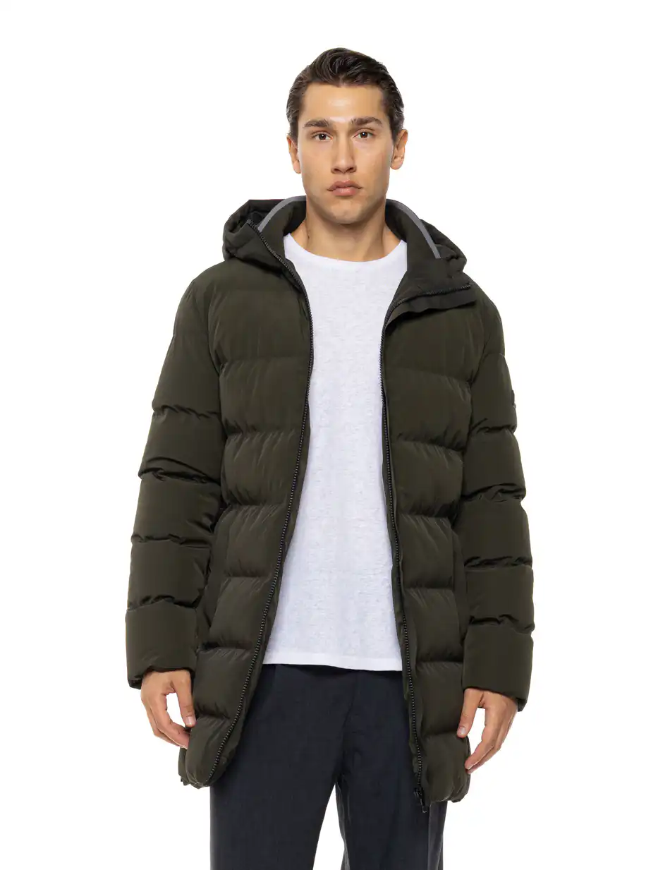 Biston Ανδρικό μακρύ μπουφάν με ενσωματωμένη κουκούλα 54-201-100 DK GREEN