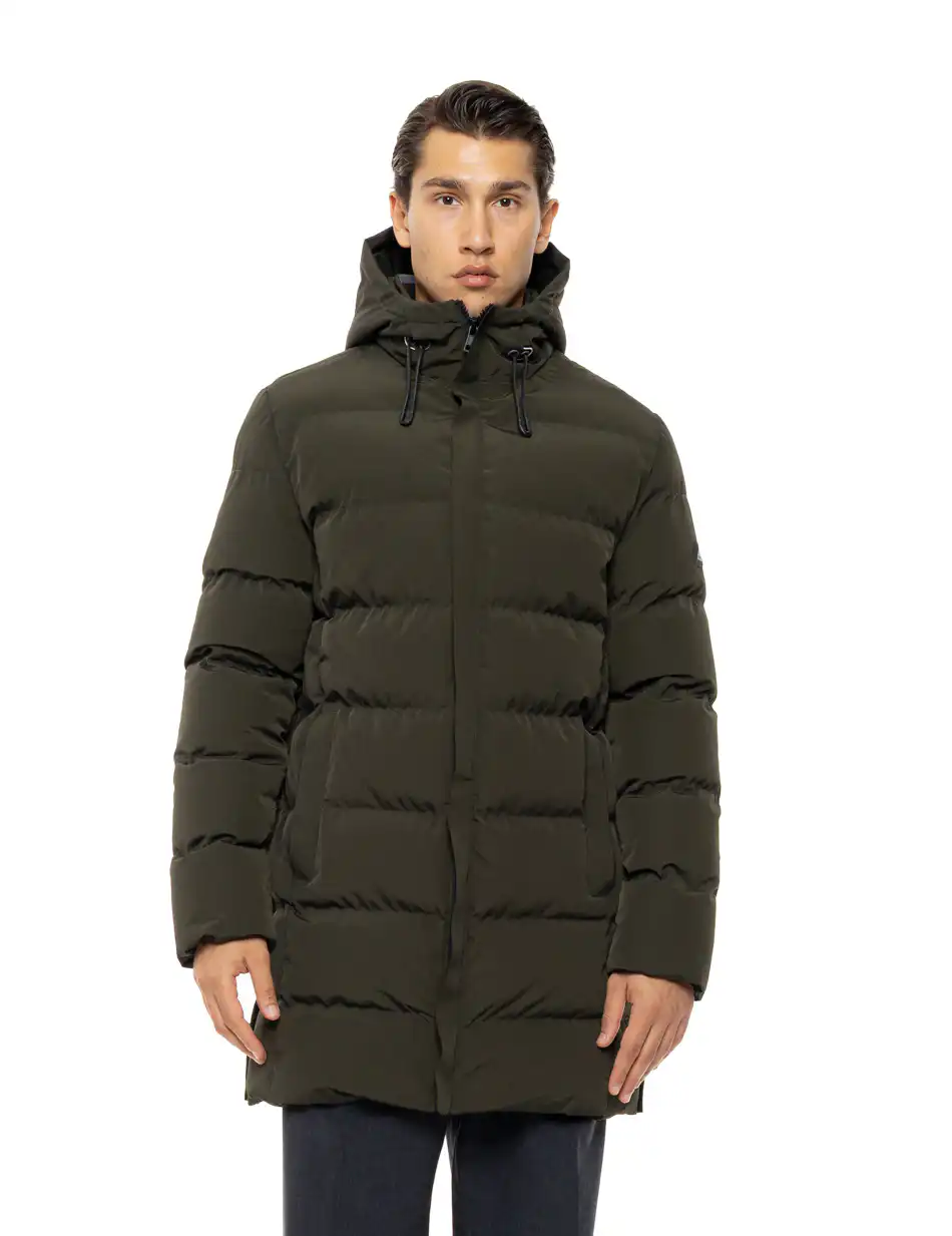 Biston Ανδρικό μακρύ μπουφάν με ενσωματωμένη κουκούλα 54-201-100 DK GREEN