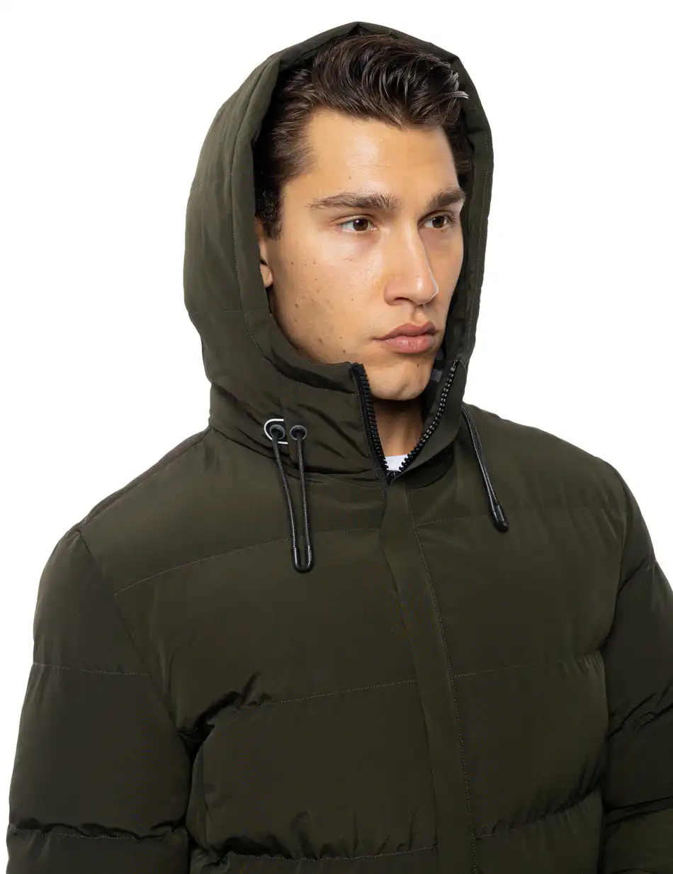 Biston Ανδρικό μακρύ μπουφάν με ενσωματωμένη κουκούλα 54-201-100 DK GREEN