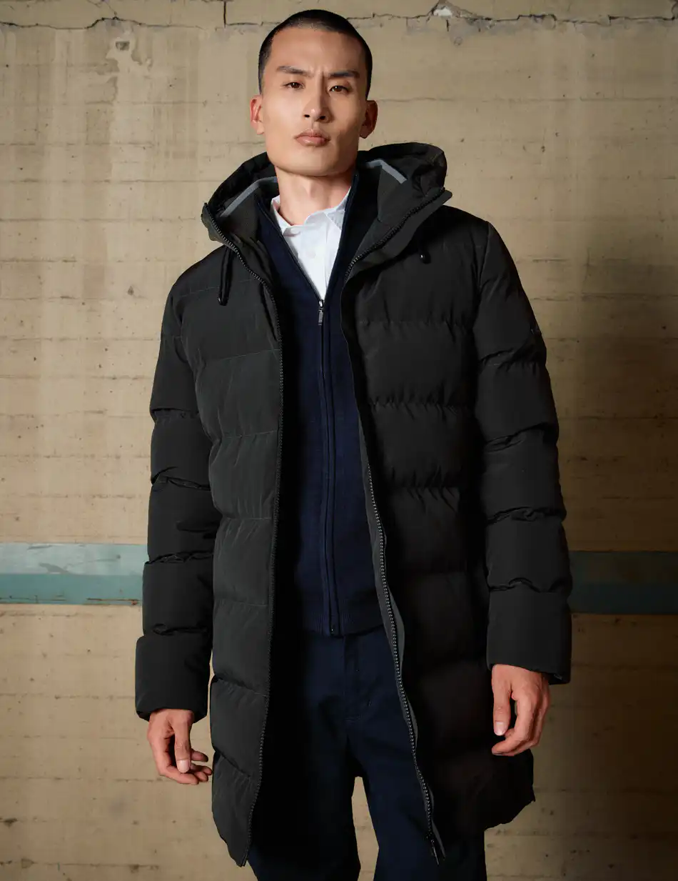 Biston Ανδρικό μακρύ μπουφάν με ενσωματωμένη κουκούλα 54-201-100 DK GREEN