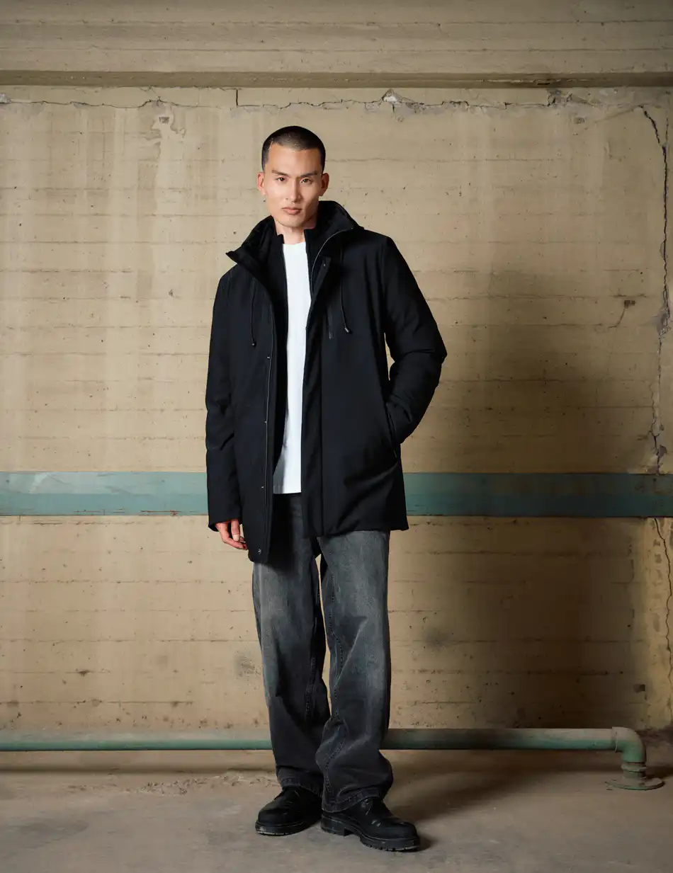 Biston Ανδρικό demi μπουφάν με ενσωματωμένη κουκούλα 54-201-101 BLACK