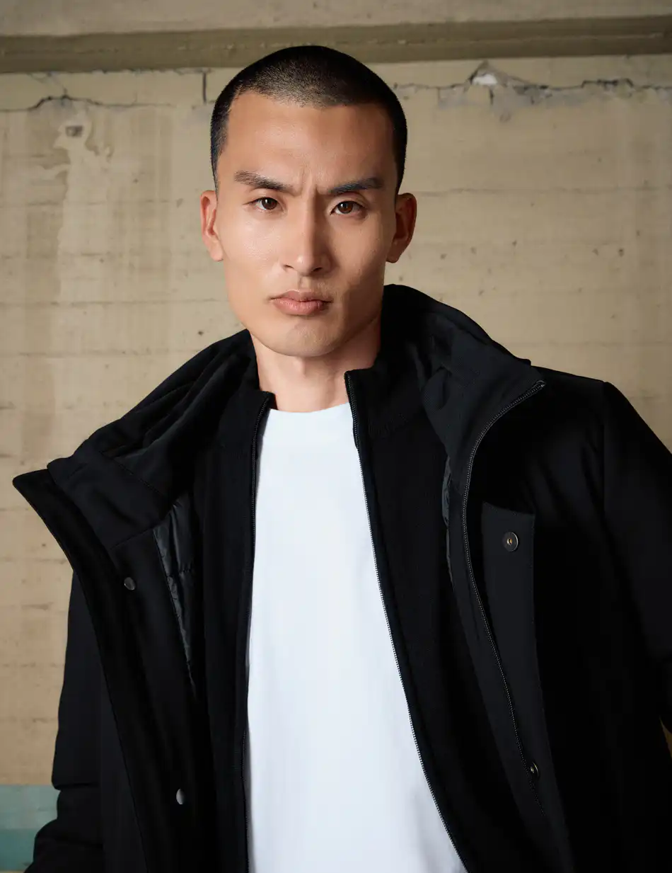 Biston Ανδρικό demi μπουφάν με ενσωματωμένη κουκούλα 54-201-101 BLACK