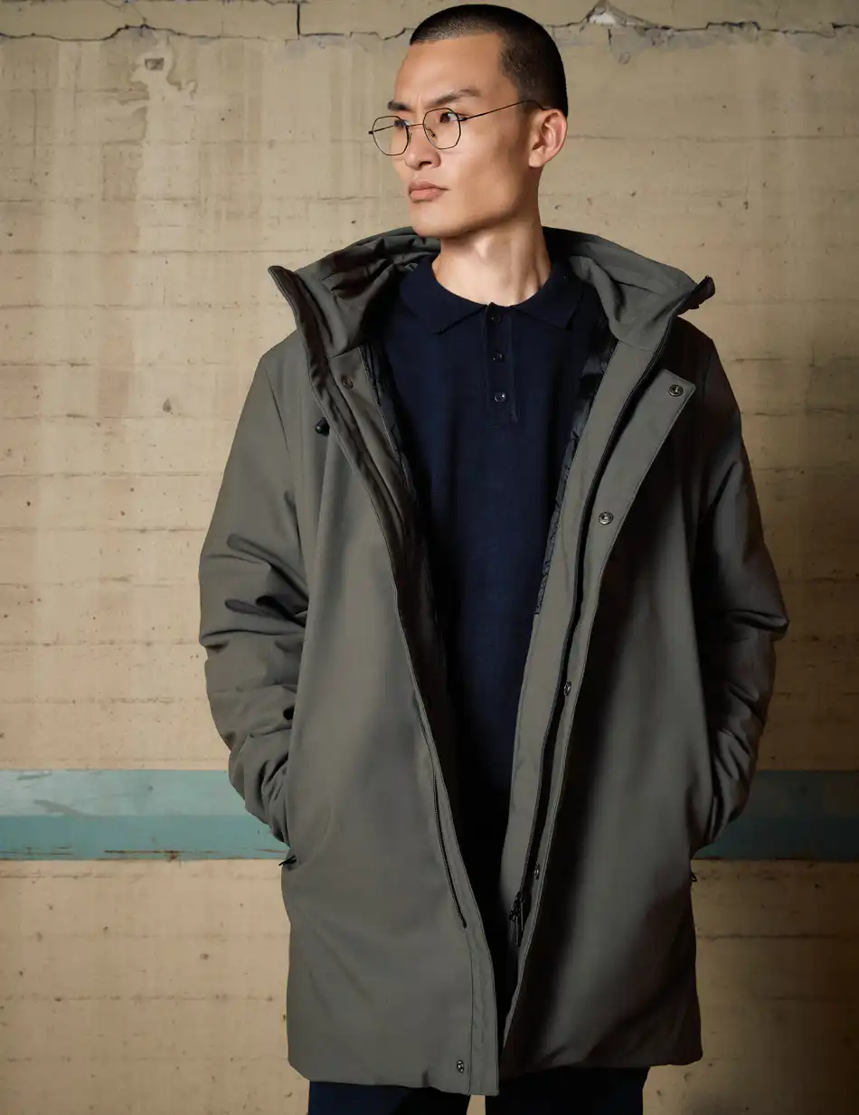 Biston Ανδρικό demi μπουφάν με ενσωματωμένη κουκούλα 54-201-101 KHAKI