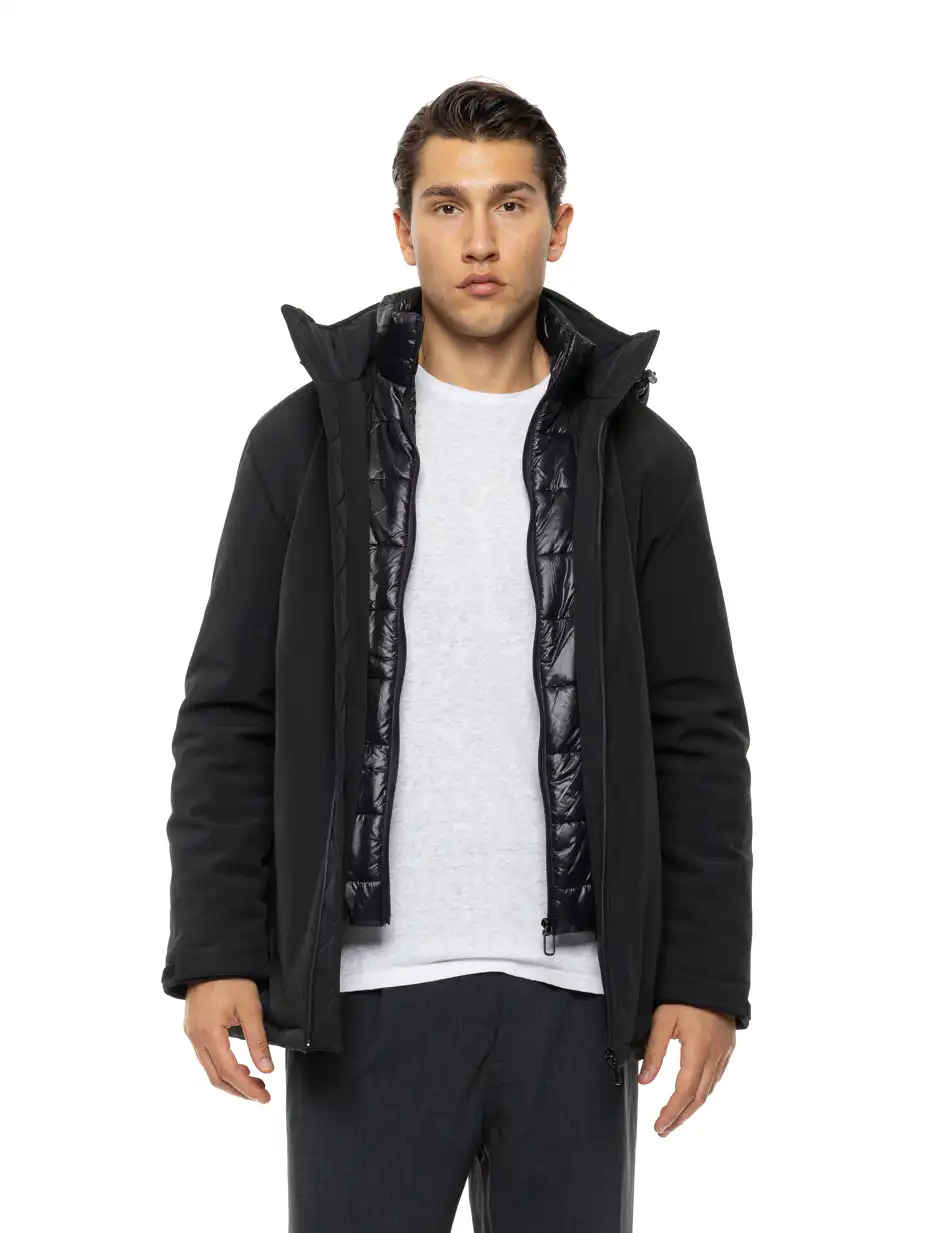 Biston Ανδρικό κοντό μπουφάν με αποσπώμενη κουκούλα 54-201-102 BLACK