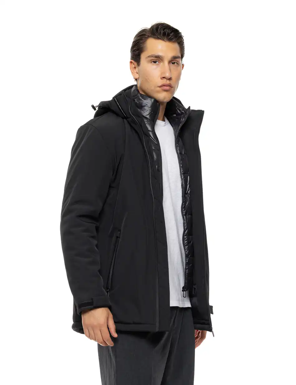 Biston Ανδρικό κοντό μπουφάν με αποσπώμενη κουκούλα 54-201-102 BLACK