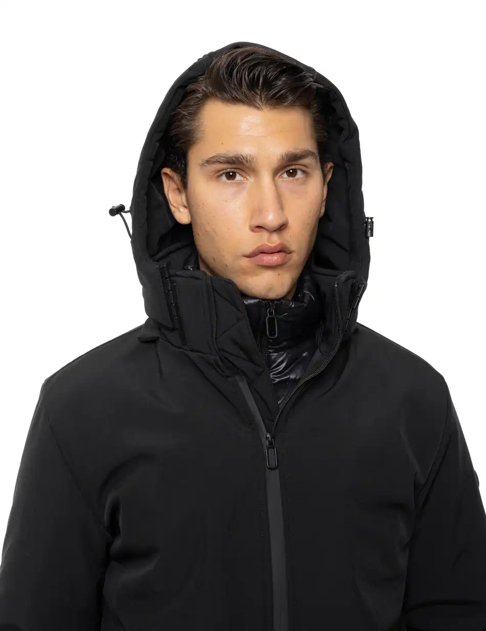 Biston Ανδρικό κοντό μπουφάν με αποσπώμενη κουκούλα 54-201-102 BLACK