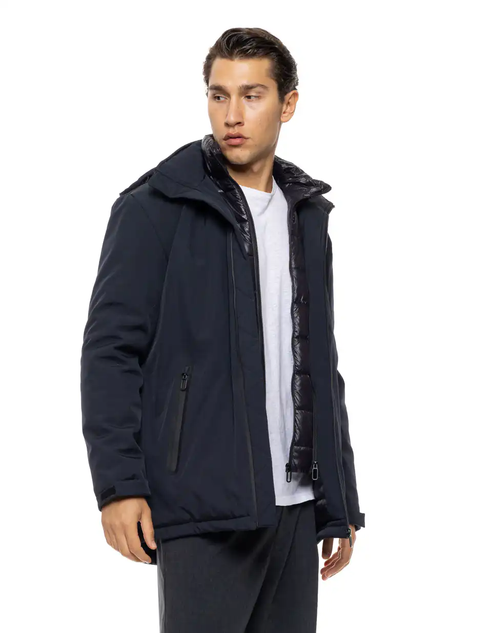 Biston Ανδρικό κοντό μπουφάν με αποσπώμενη κουκούλα 54-201-102 NAVY