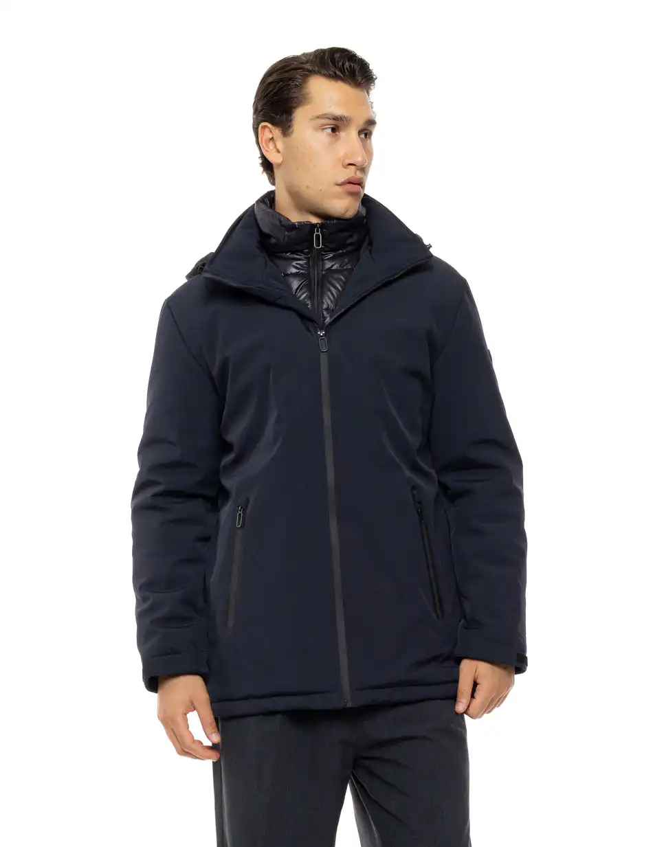 Biston Ανδρικό κοντό μπουφάν με αποσπώμενη κουκούλα 54-201-102 NAVY