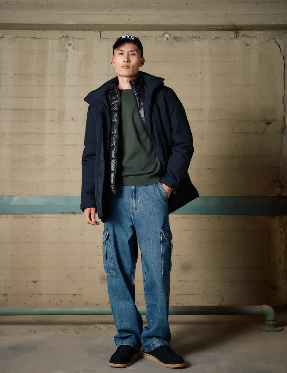 Biston Ανδρικό κοντό μπουφάν με αποσπώμενη κουκούλα 54-201-102 NAVY