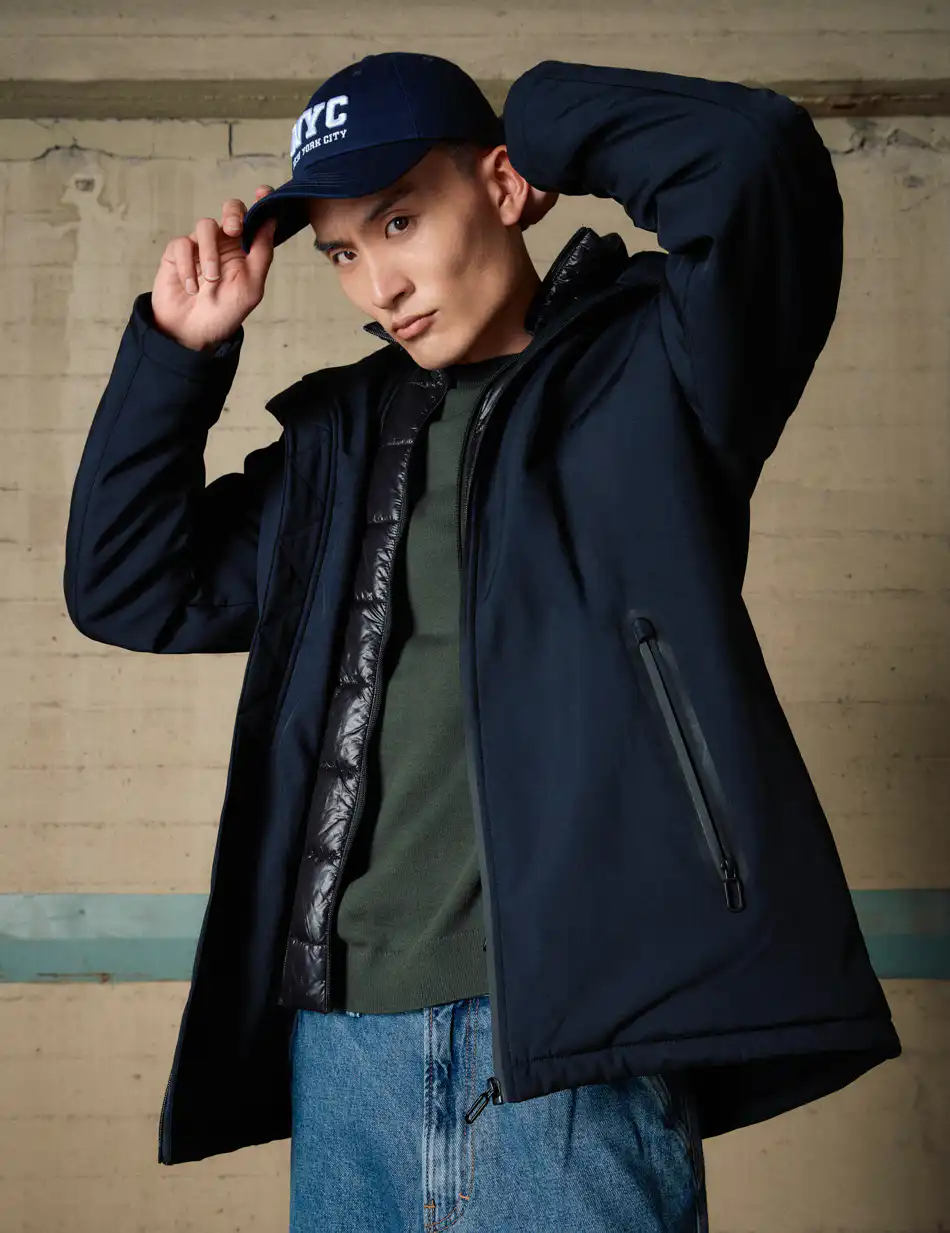 Biston Ανδρικό κοντό μπουφάν με αποσπώμενη κουκούλα 54-201-102 NAVY