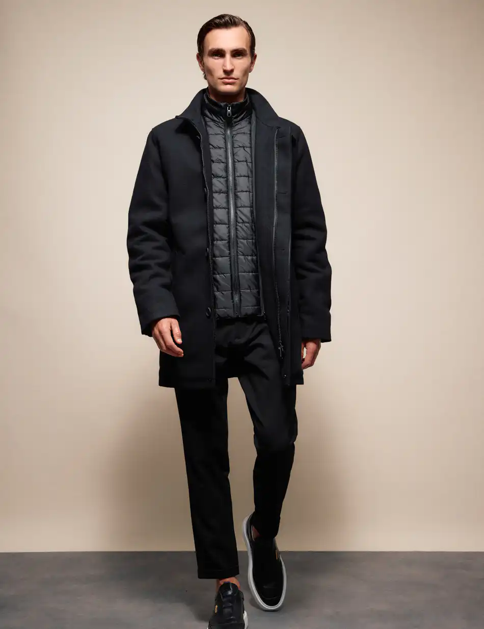 Splendid Ανδρικό demi παλτό με γιακά 54-201-106 BLACK